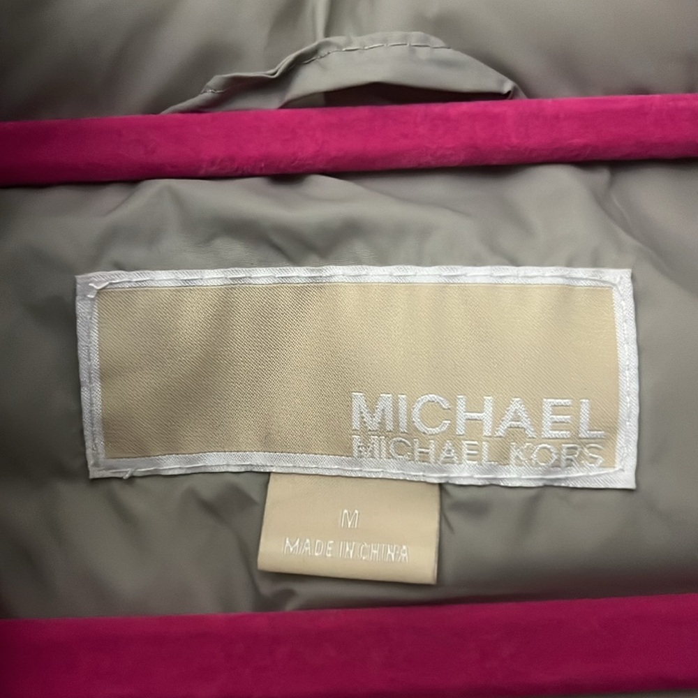 Michael Kors Grey Puffer Coat with Faux Fur Hood - Picture 3 of 6